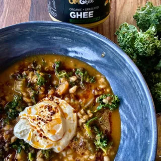 Vegetable, Barley and Lentil Hotpot with Sizzling Ghee