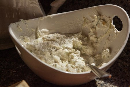 Bowl of Tzatziki Sauce being made