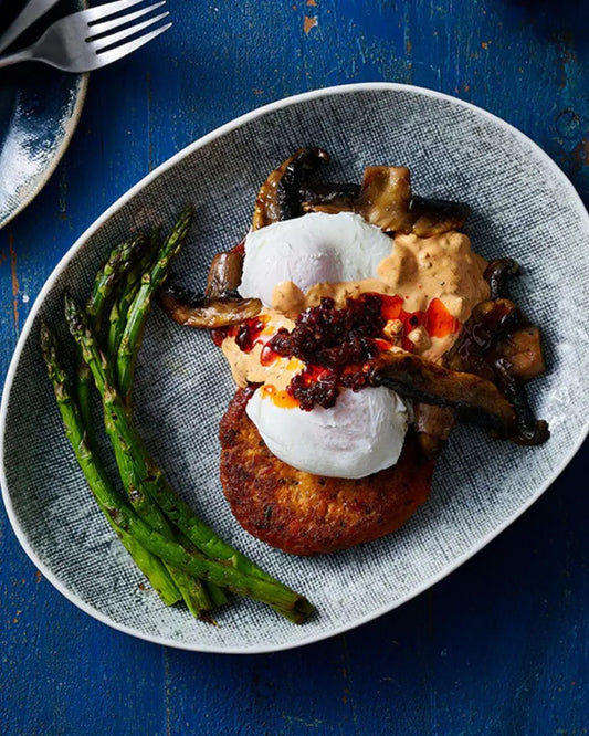 Spicy Vegetarian Eggs Benedict with Chilli Crisp