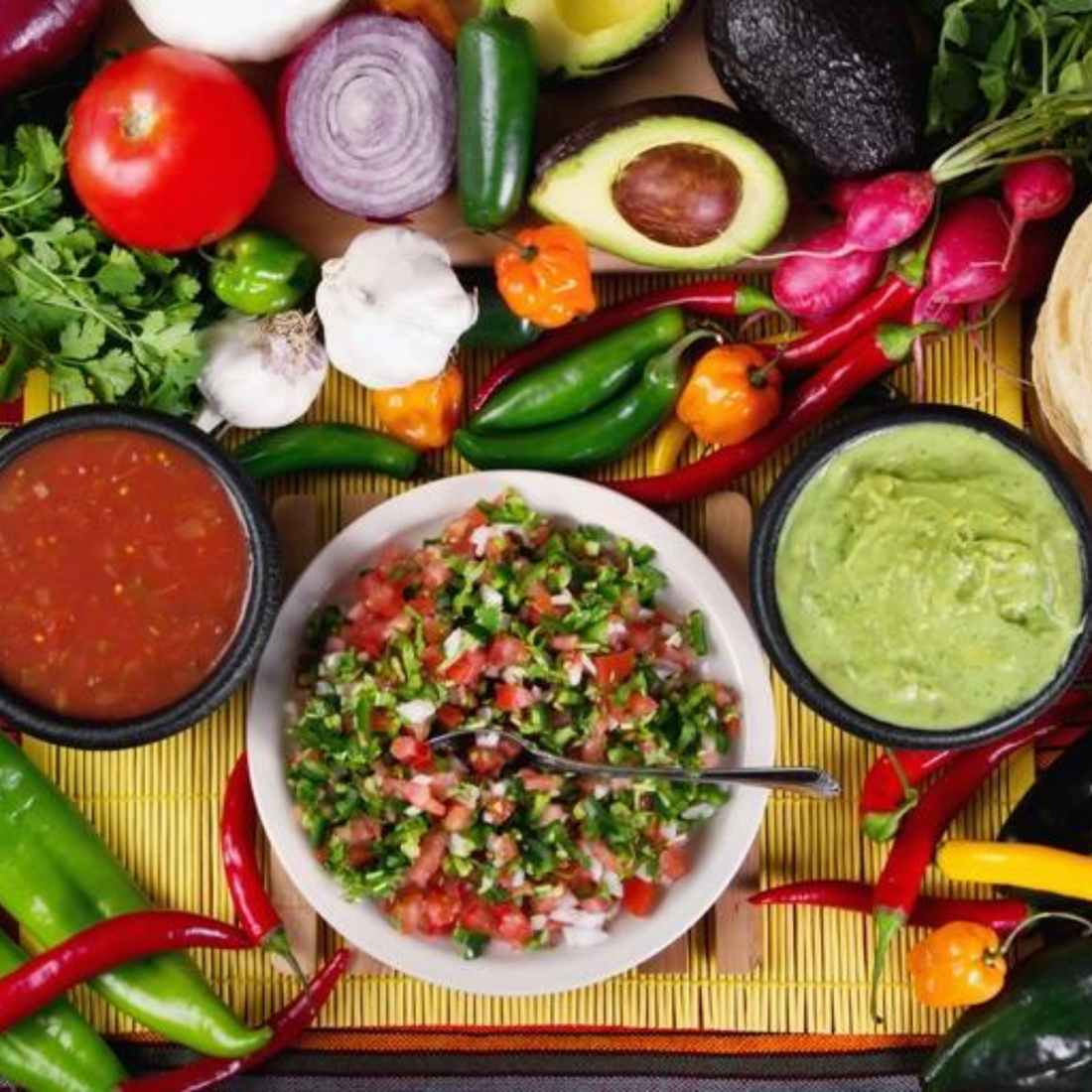 picture of Mexican food on a table