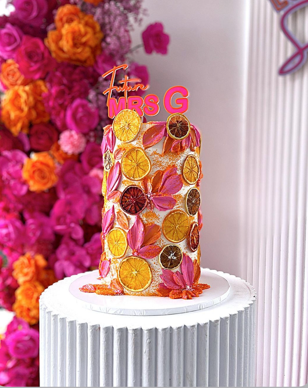 Picture of decorated cake with floral background