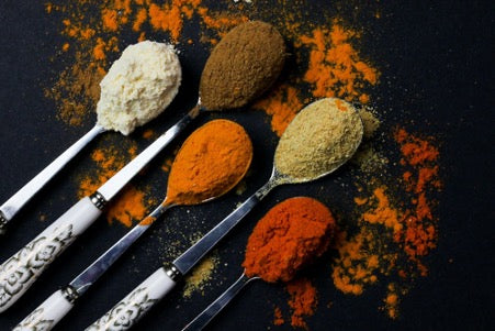 picture of spices in spoon bowls