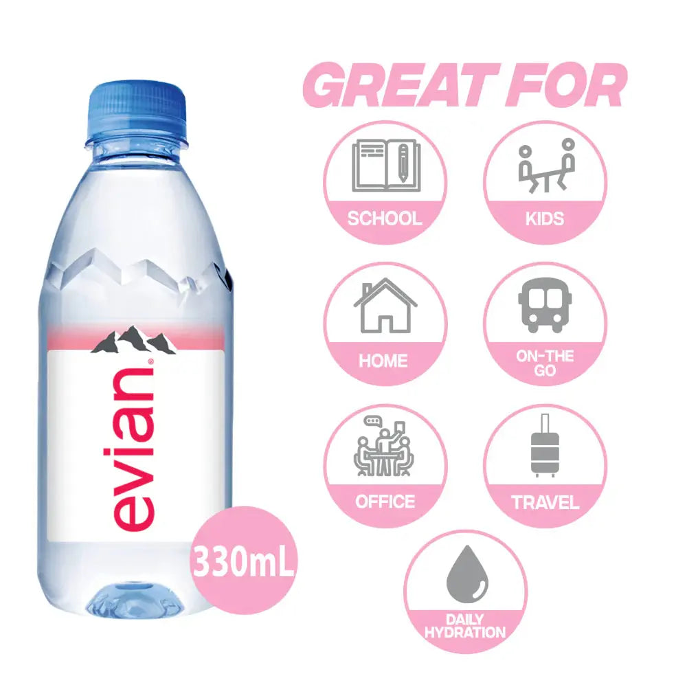 Evian Natural Mineral Water 330ml Bottles Evian