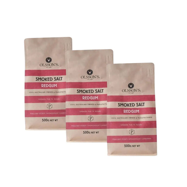 Picture of 3 500g Olsson's Salt Red Gum Smoked Salt Resealable Bags