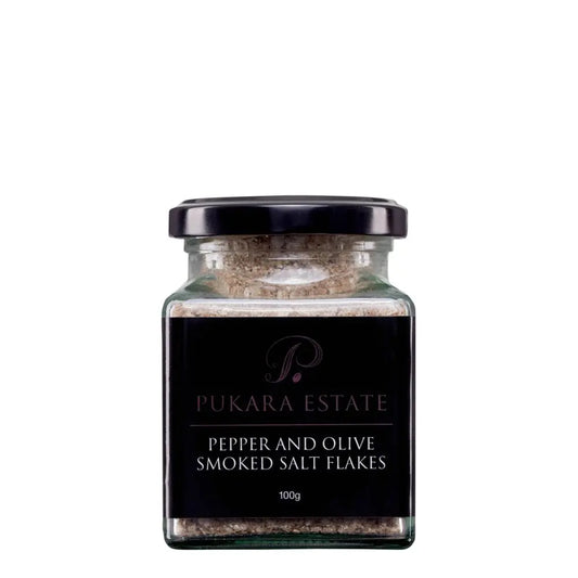 Pukara Estate | Pepper and Olive Smoked Salt Flakes 100gm Olsson's Salt