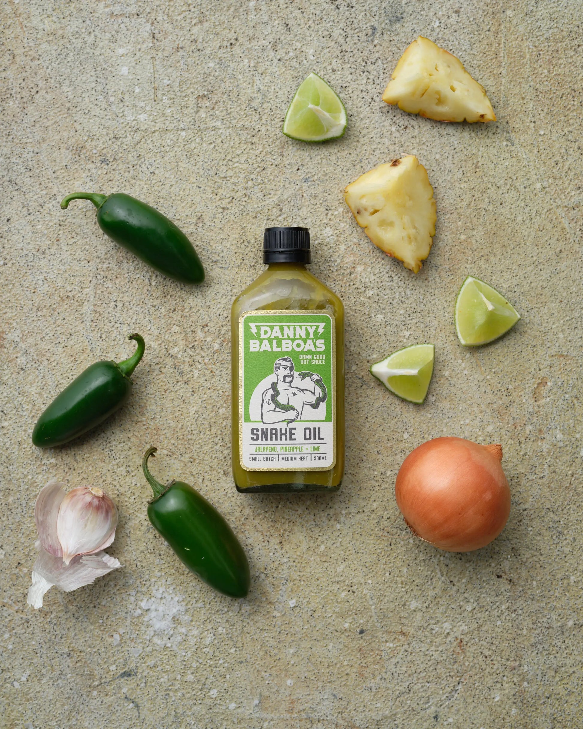 Danny Balboa | Snake Oil Jalapeno, Pineapple & Lime Hot Sauce | Petitstresors Danny Balboas